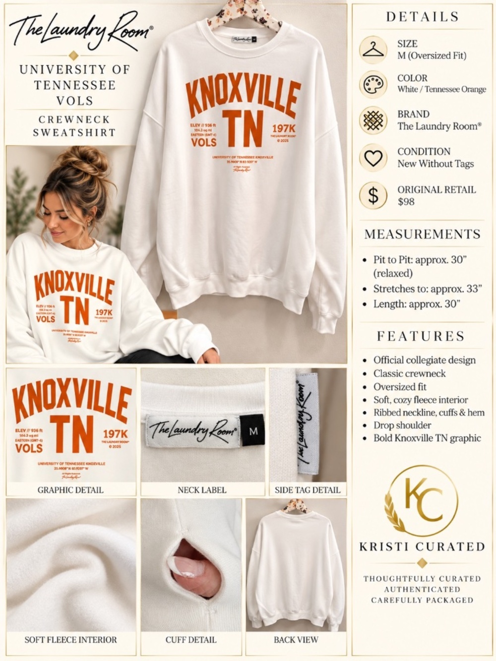 The Laundry Room University of Tennessee Vols Oversized Crewneck Sweatshirt M - Picture 2 of 7